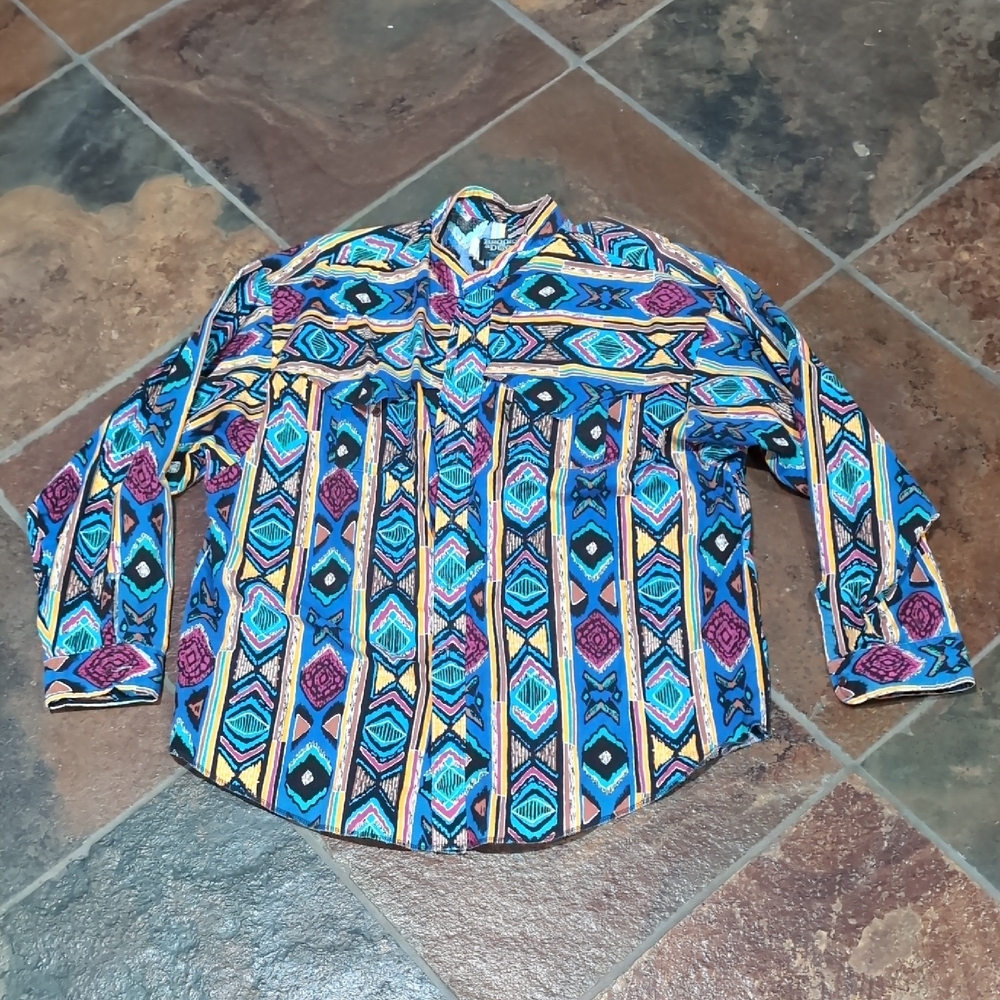 Vintage Brooks And Dunn Collection Pan Handle Aztec Geometric Long Sleeve